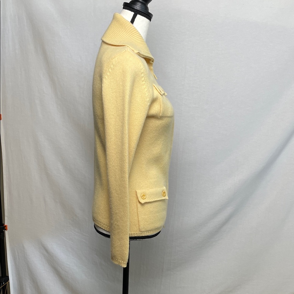 100% Cashmere knit Women's yellow Zip-Up Jacket 4 button pockets - Picture 4 of 17